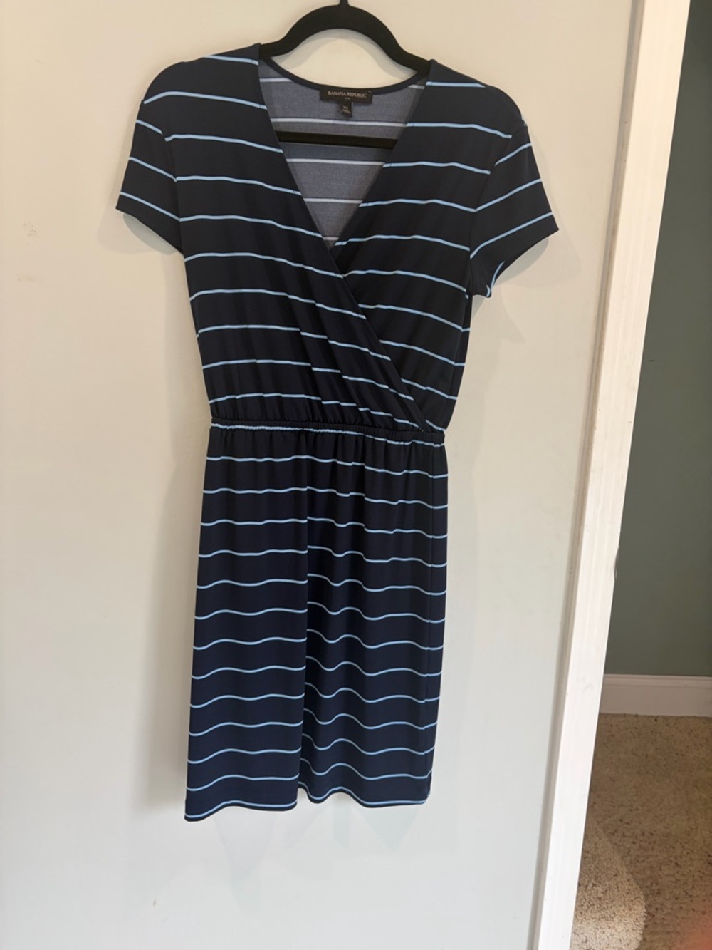 Banana Republic Navy and Light Blue Striped Faux-Wrap Mini Dress size Xs